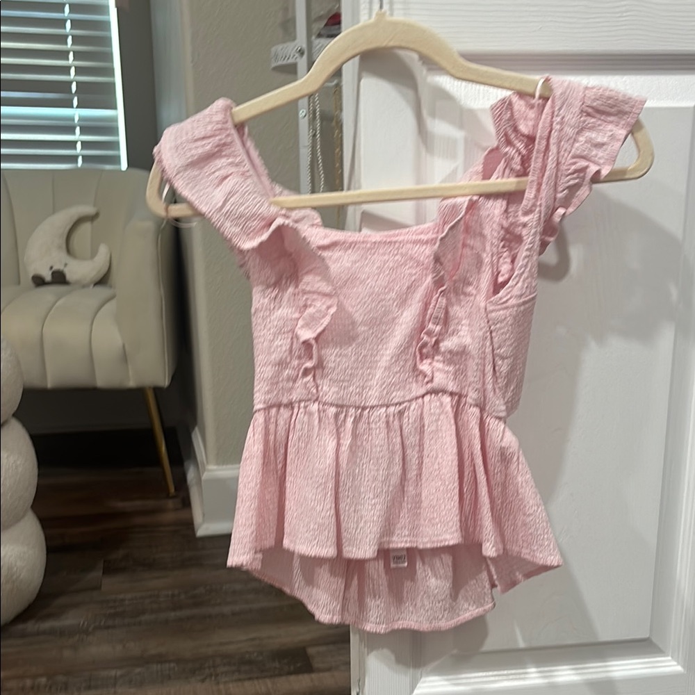 Pink Ruffled Peplum Crop Top